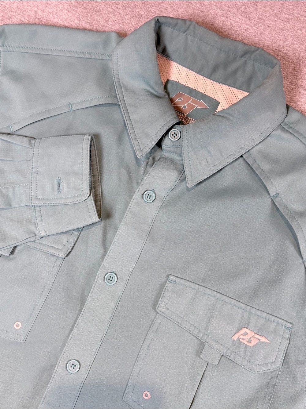 PursuitGear Mens M Blue Button Up Polyester Long Sleeve Fishing Shirt